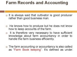 Farm records and accounts