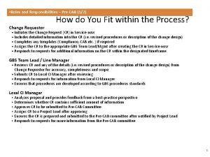 Roles and Responsibilities Pre CAB 12 Change Requestor