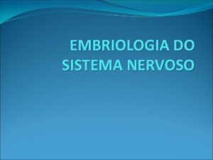 Divisão embriológica do sistema nervoso Divisão embriológica do sistema nervoso