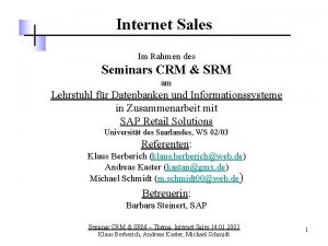 Internet Sales Im Rahmen des Seminars CRM SRM