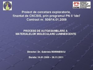 Proiect de cercetare exploratorie finantat de CNCSIS prin