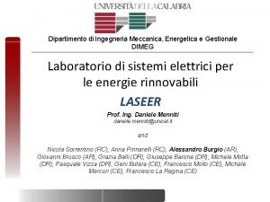 Dipartimento di Ingegneria Meccanica Energetica e Gestionale DIMEG