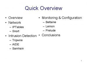 Quick Overview Network IPTables Snort Monitoring Configuration Beltaine