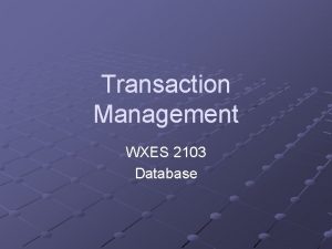 Transaction Management WXES 2103 Database Content What is