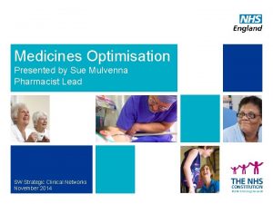 Medicines Optimisation Presented by Sue Mulvenna Pharmacist Lead