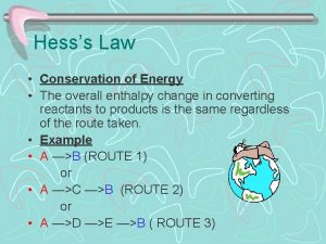 Hesss Law Conservation of Energy The overall enthalpy