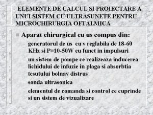 ELEMENTE DE CALCUL SI PROIECTARE A UNUI SISTEM