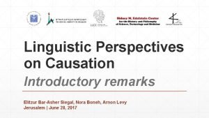 Linguistic Perspectives on Causation Introductory remarks Elitzur BarAsher