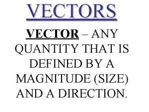 VECTORS VECTOR ANY QUANTITY THAT IS DEFINED BY
