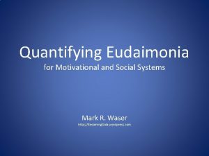 Quantifying Eudaimonia for Motivational and Social Systems Mark