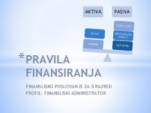 AKTIVA PASIVA DOBAVLJAI ZALIHE OPREMA PRAVILA FINANSIRANJA FINANSIJSKO