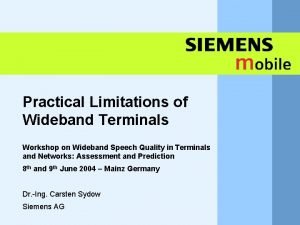 Practical Limitations of Wideband Terminals Workshop on Wideband