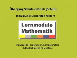 bergang SchuleBetrieb Schu B Individuelle Lernprofile frdern Individuelle