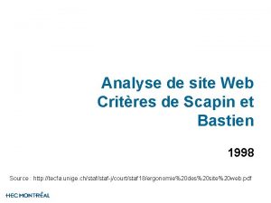 Analyse de site Web Critres de Scapin et