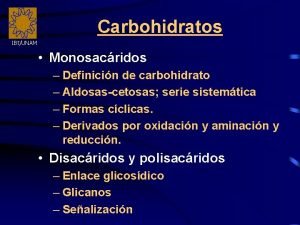 Carbohidratos IBtUNAM Monosacridos Definicin de carbohidrato Aldosascetosas serie