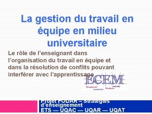 La gestion du travail en quipe en milieu