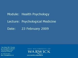 Module Health Psychology Lecture Psychological Medicine Date 23