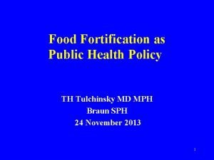 Food Fortification as Public Health Policy TH Tulchinsky
