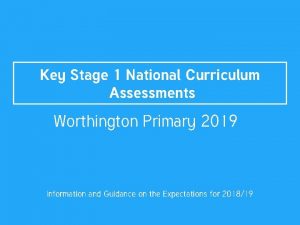 Key Stage 1 National Curriculum Assessments Worthington Primary