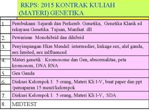 RKPS 2015 KONTRAK KULIAH MATERI GENETIKA 1 Pembukaan