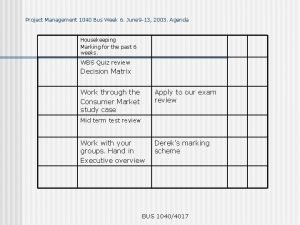 Project Management 1040 Bus Week 6 June 9