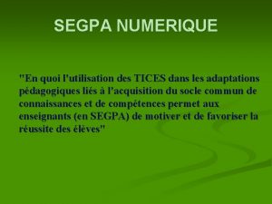 SEGPA NUMERIQUE En quoi lutilisation des TICES dans