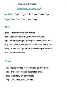 Running Gromacs http www gromacs org Input files