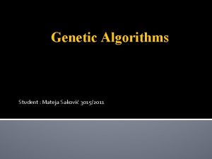 Genetic Algorithms Student Mateja Sakovi 30152011 Introduction Genetic