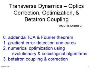 Transverse Dynamics Optics Correction Optimization Betatron Coupling MCCPB