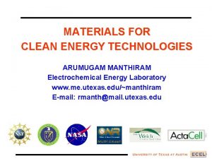 MATERIALS FOR CLEAN ENERGY TECHNOLOGIES ARUMUGAM MANTHIRAM Electrochemical