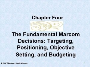 Chapter Four The Fundamental Marcom Decisions Targeting Positioning