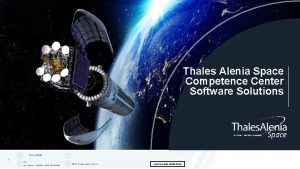 Thales Alenia Space Competence Center Software Solutions 01112020