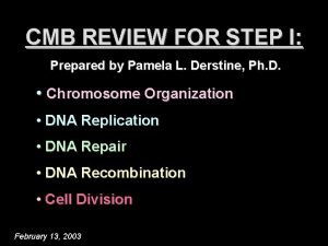 CMB REVIEW FOR STEP I Prepared by Pamela