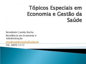 Tpicos Especiais em Economia e Gesto da Sade