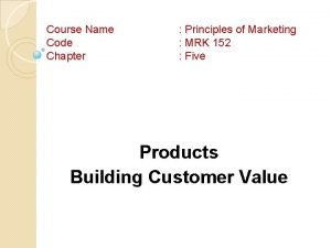 Course Name Code Chapter Principles of Marketing MRK