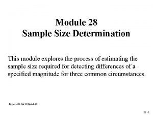 Module 28 Sample Size Determination This module explores