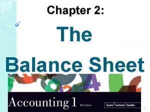 Chapter 2 The Balance Sheet 1 The Balance