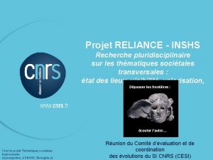 Projet RELIANCE INSHS Recherche pluridisciplinaire sur les thmatiques