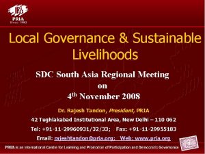 Local Governance Sustainable Livelihoods SDC South Asia Regional