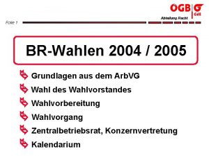 Abteilung Recht Folie 1 BRWahlen 2004 2005 Grundlagen