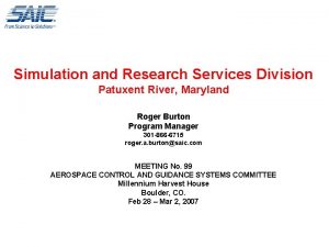 Simulation and Research Services Division Patuxent River Maryland