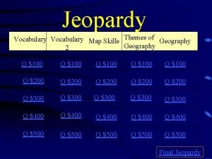 Jeopardy Vocabulary Map Skills Themes of Geography 2