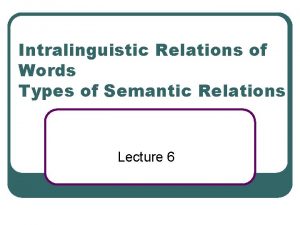 Intralinguistic Relations of Words Types of Semantic Relations