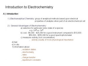 Introduction to Electrochemistry A Introduction 1 Electroanalytical Chemistry