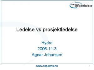 Ledelse vs prosjektledelse Hydro 2006 11 3 Agnar