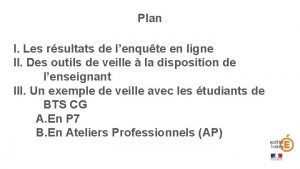 Plan I Les rsultats de lenqute en ligne