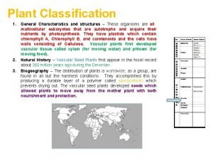 General characteristics of plant