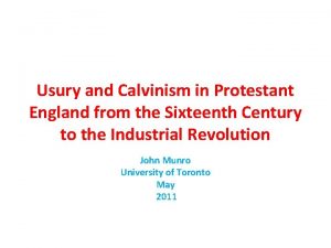 Usury and Calvinism in Protestant England from the