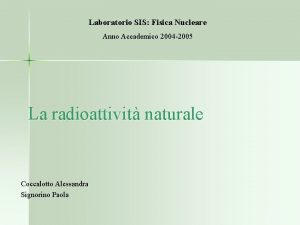 Laboratorio SIS Fisica Nucleare Anno Accademico 2004 2005