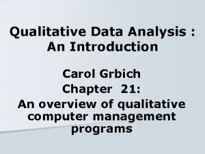 Qualitative Data Analysis An Introduction Carol Grbich Chapter